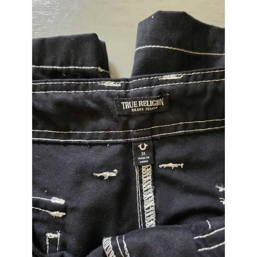 NWT True Religion VTG Distressed Military Army Cargo Pocket Pants Black Men
